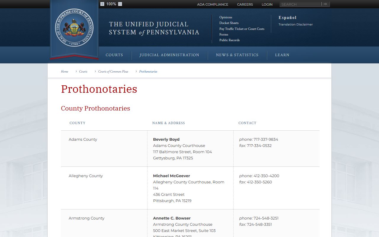Northampton County Prothonotary records UJS directory