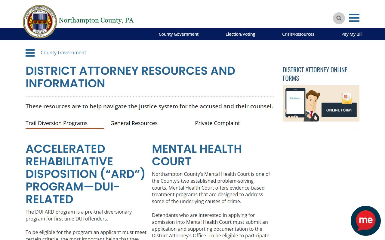 Northampton County arrest records and court charges DA resources page