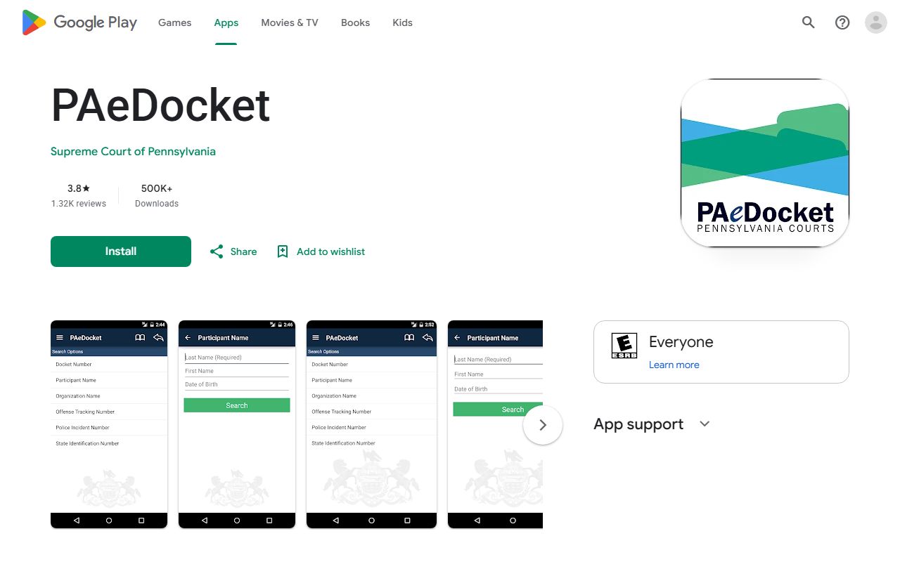 Northampton County court dockets PAeDocket Android app listing