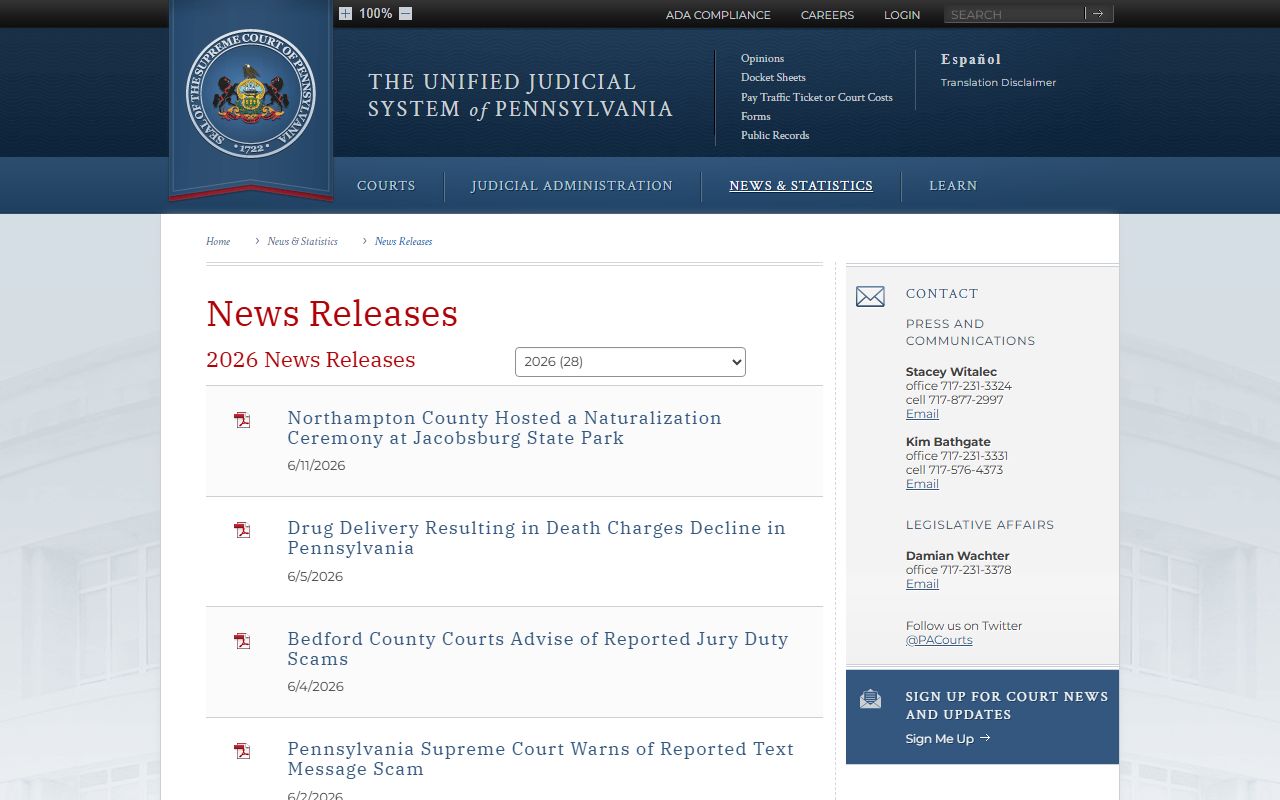 Northampton County court dockets UJS news releases
