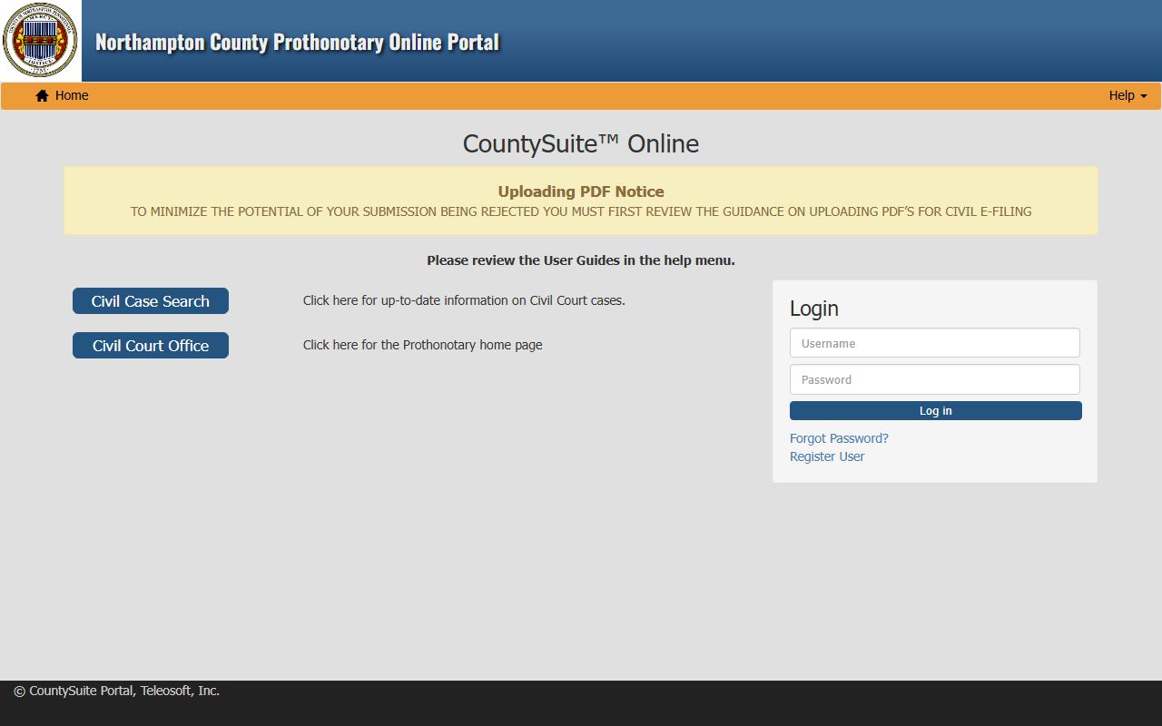 Northampton County court records CountySuite e-services page