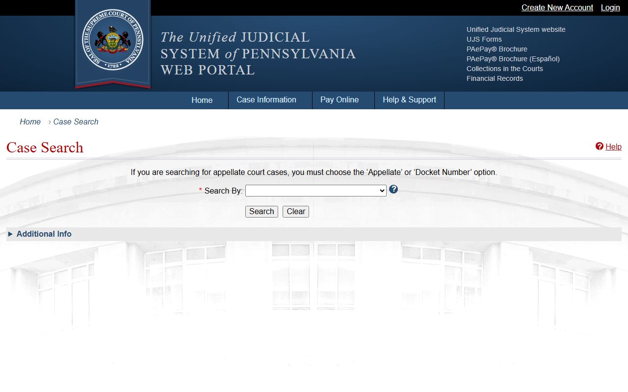 Northampton County court records UJS case search page