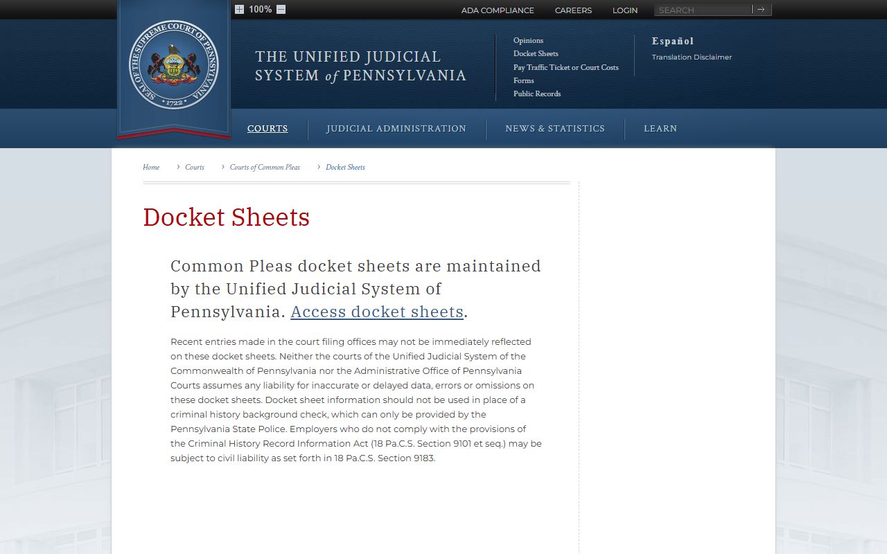 Northampton County court records UJS docket sheet information