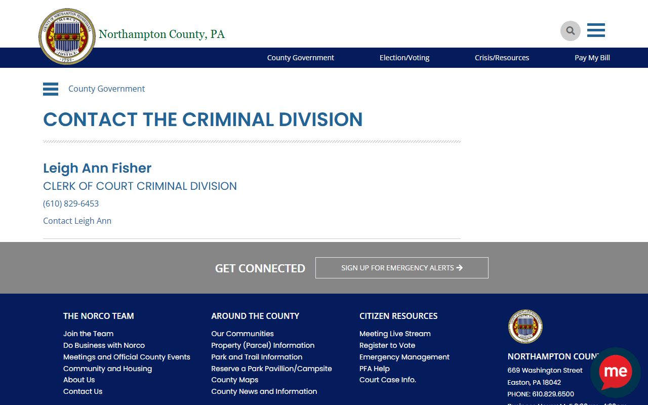 Northampton County criminal court records Criminal Division contact page