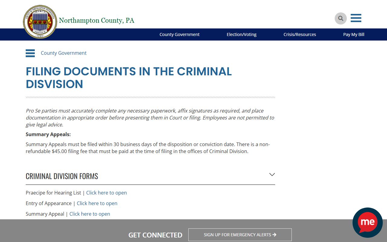 Northampton County criminal court records criminal filing documents page