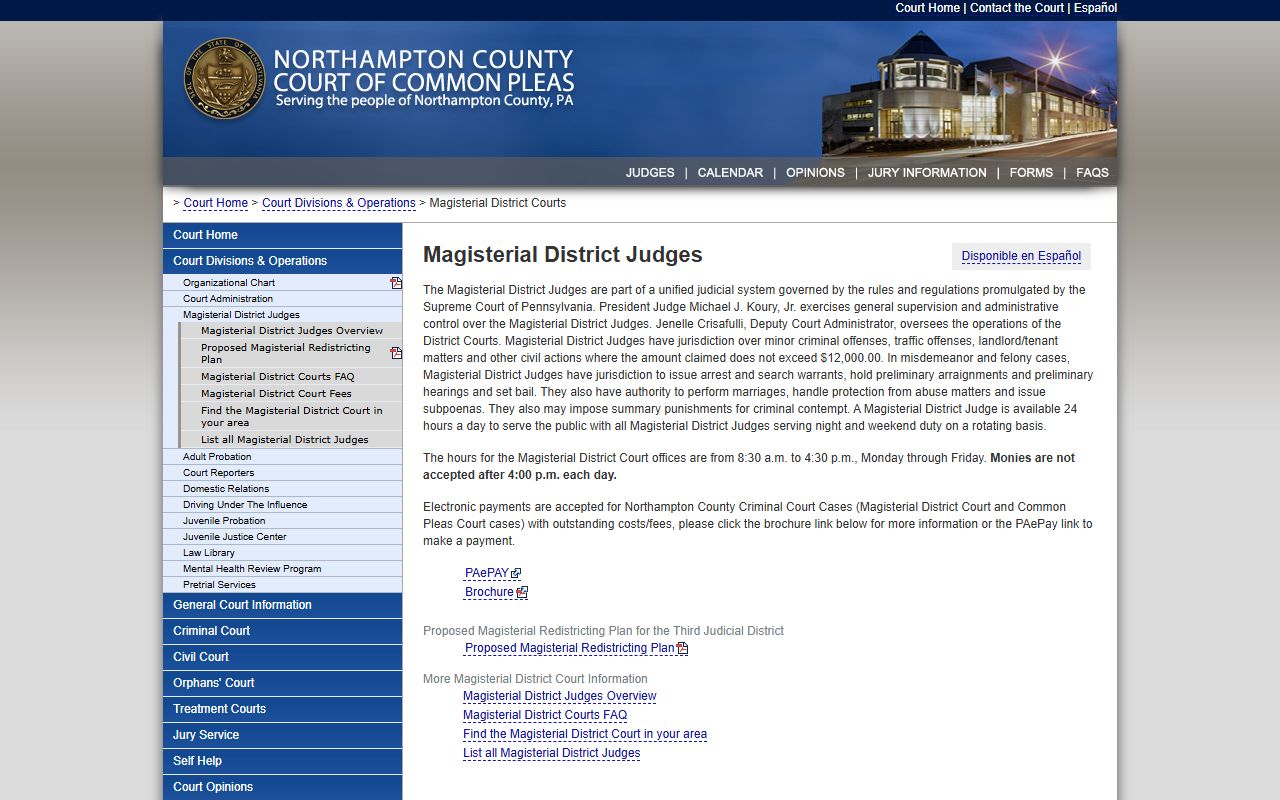Northampton County Court of Common Pleas records Magisterial District Judges