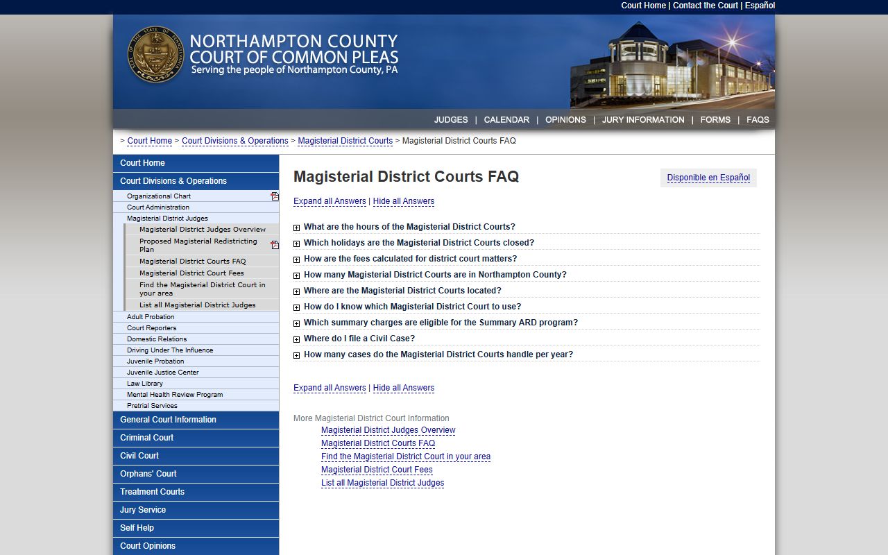 Northampton County Court of Common Pleas records MDJ FAQ