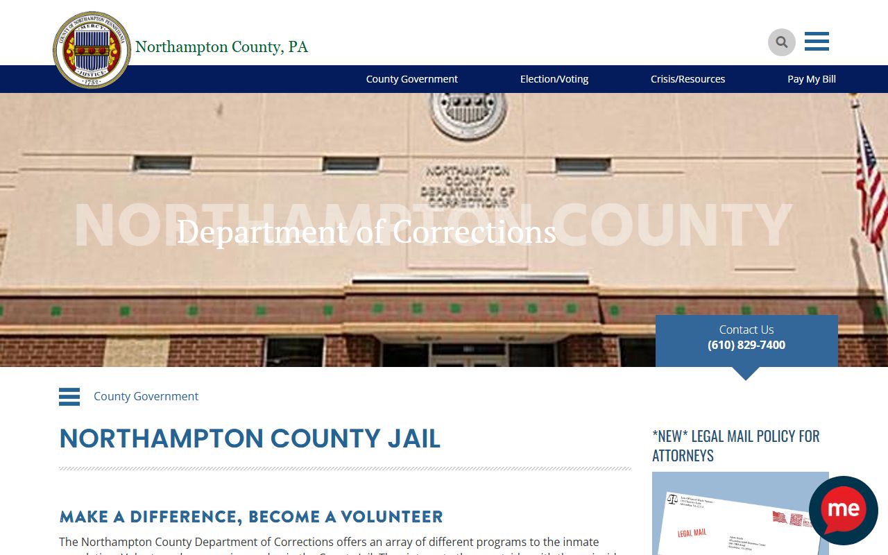 Northampton County inmate records Department of Corrections page