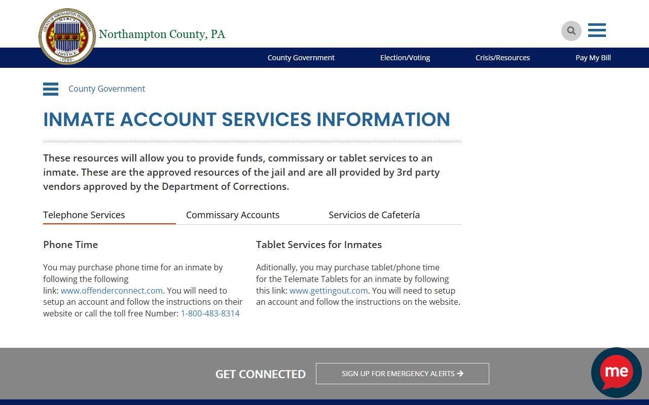 Northampton County inmate account services records