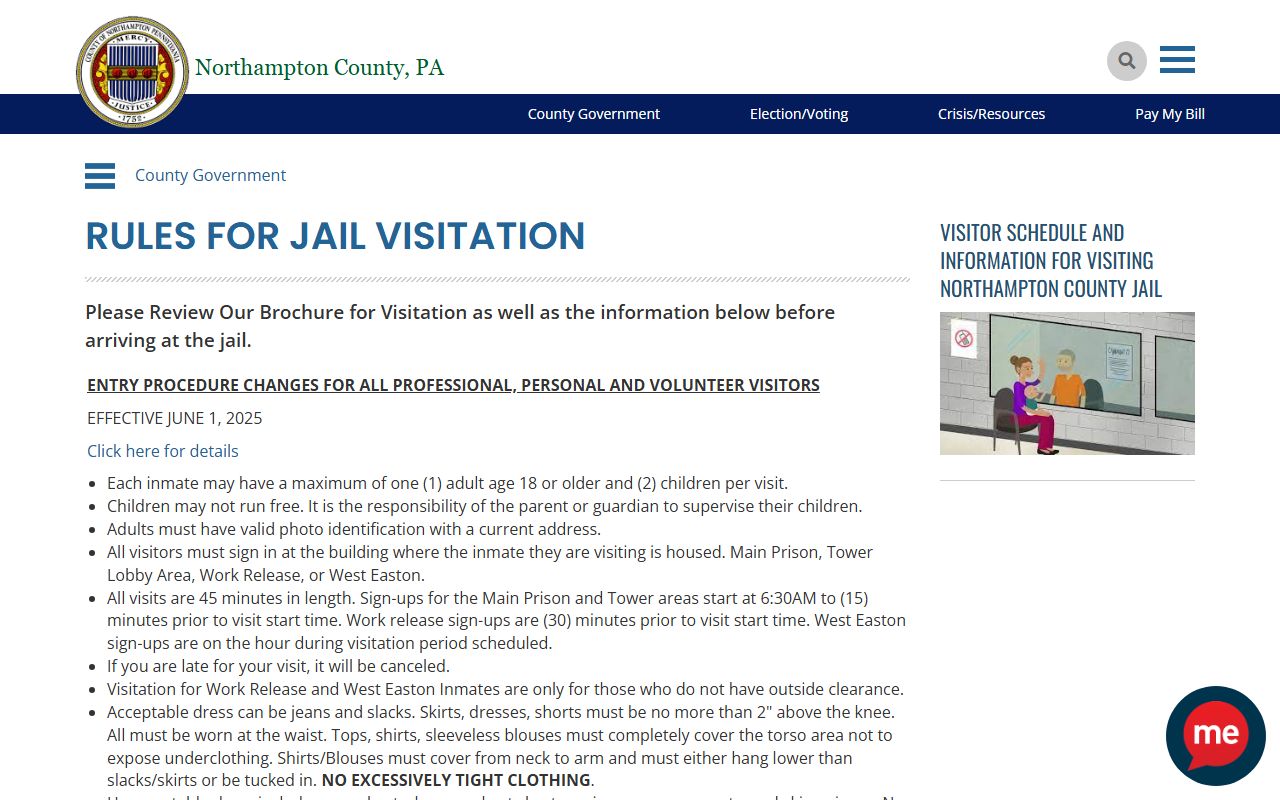 Northampton County inmate visitation rules and records