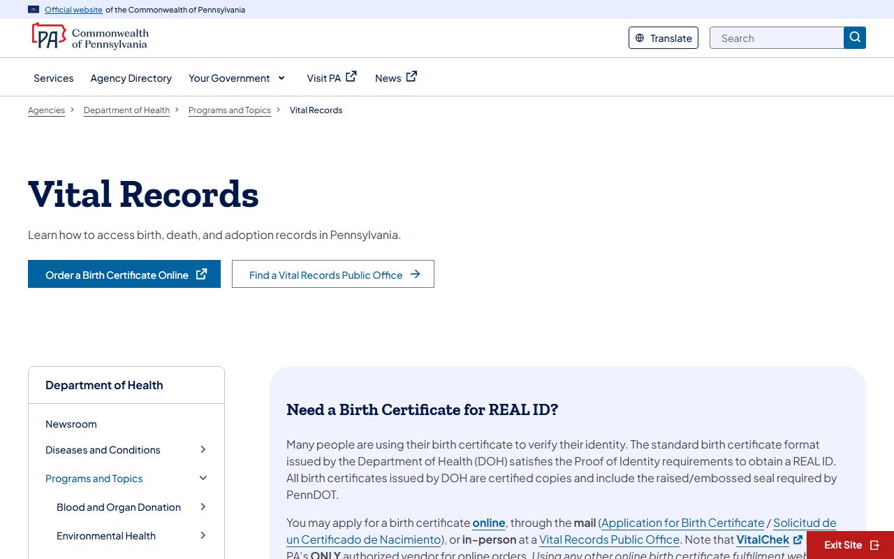 Northampton County marriage and divorce records Pennsylvania vital records page
