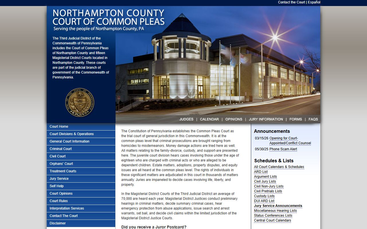Northampton County court records Court of Common Pleas home page