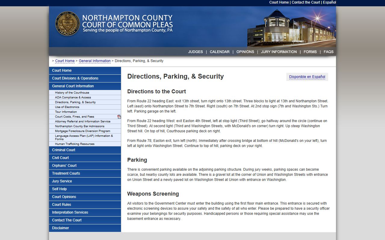 Northampton County court records courthouse directions parking and security