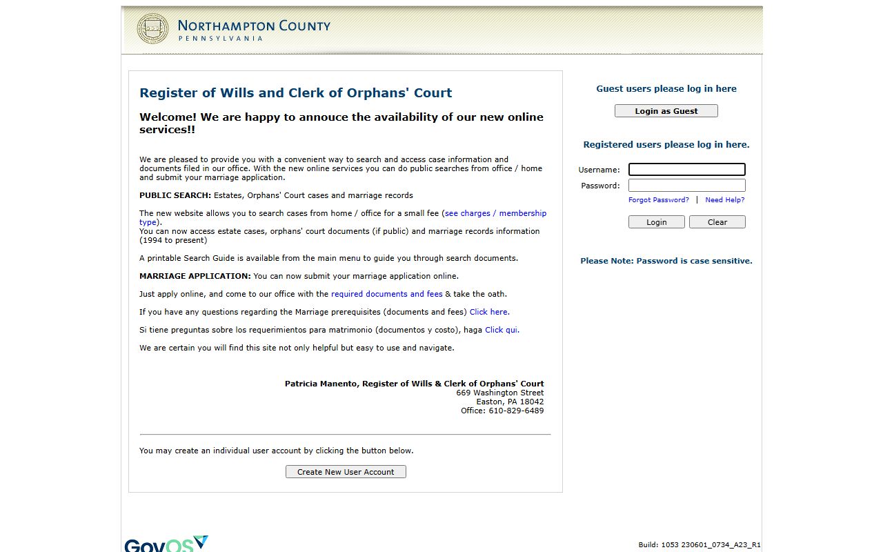 Northampton County Orphans' Court probate records portal