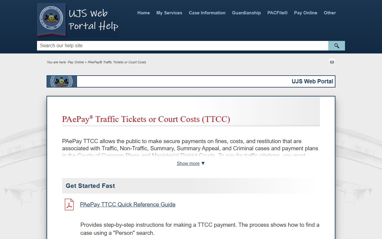 Northampton County traffic court records PAePAY help page