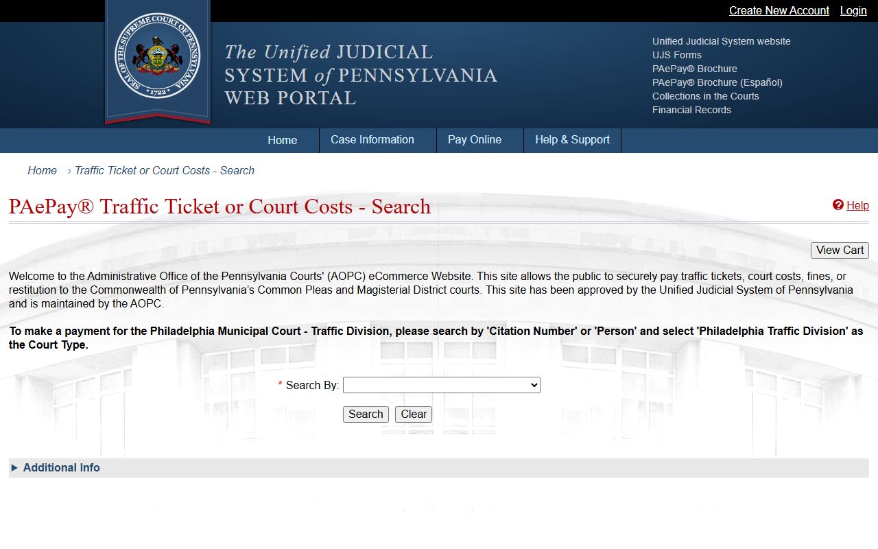 Northampton County traffic court records PAePAY search page