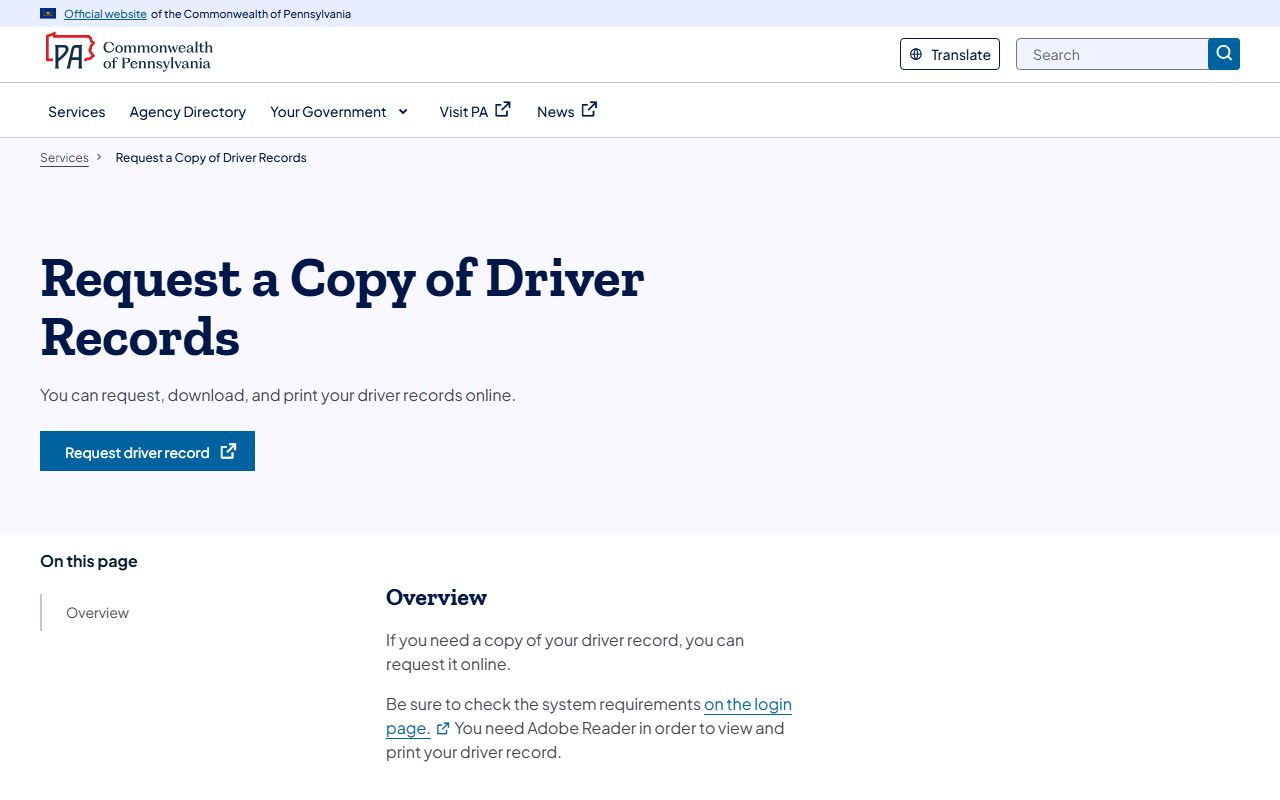Northampton County traffic court records PennDOT driver record request service