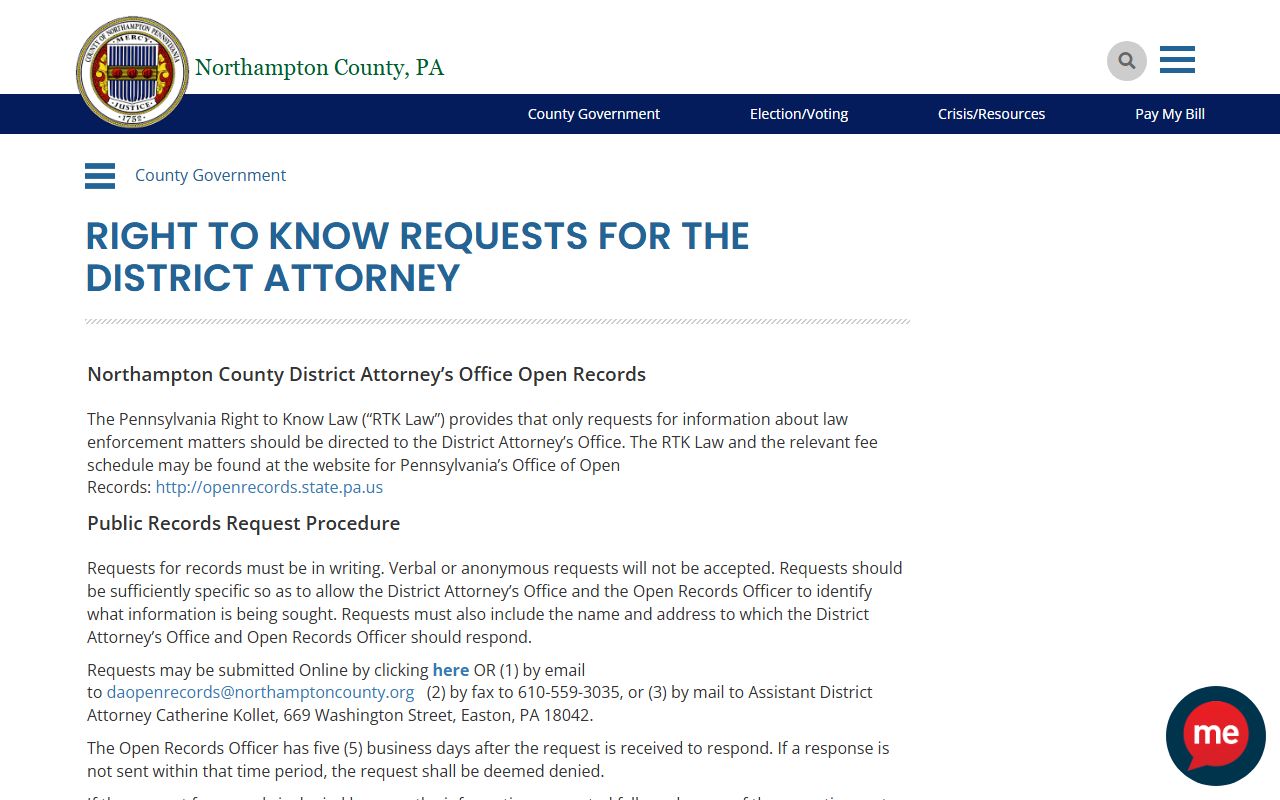 Northampton County warrant records District Attorney Right-to-Know page